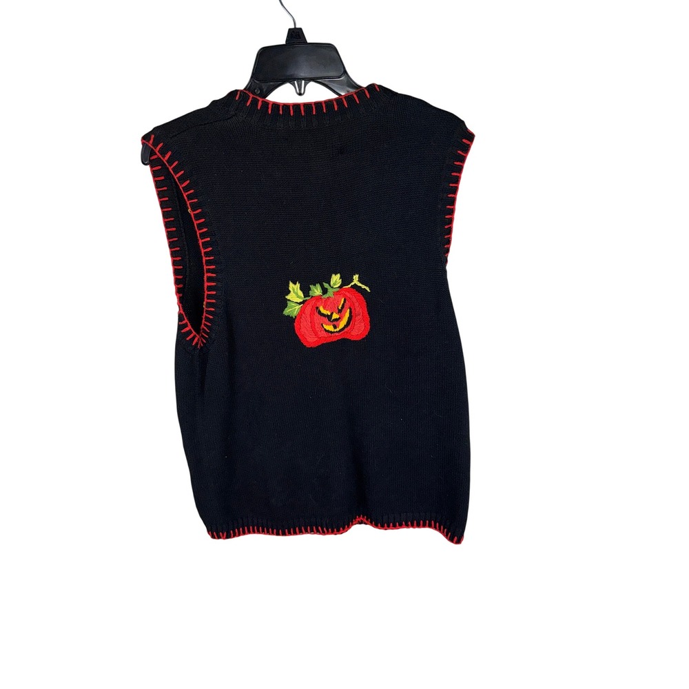 Tiara International Halloween Pumpkin Sweater Vest Vintage Black Womens Large - Picture 3 of 3